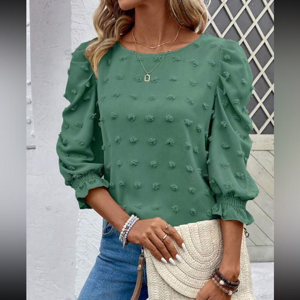 Women Casual Solid Color Swiss Small Dot Blouse